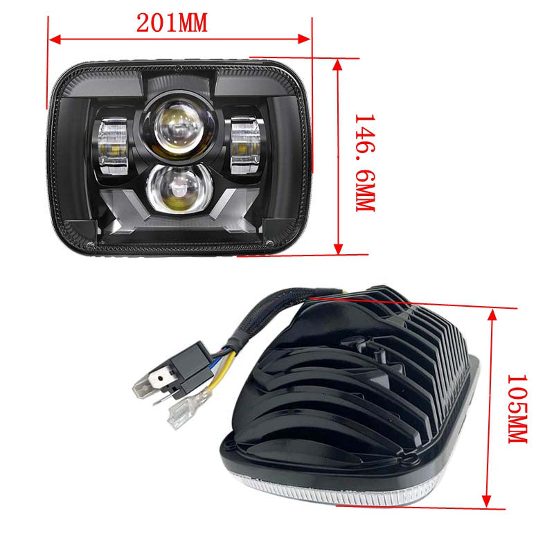 New Square Light Car Headlight Modified Headlight Black Silver Bottom