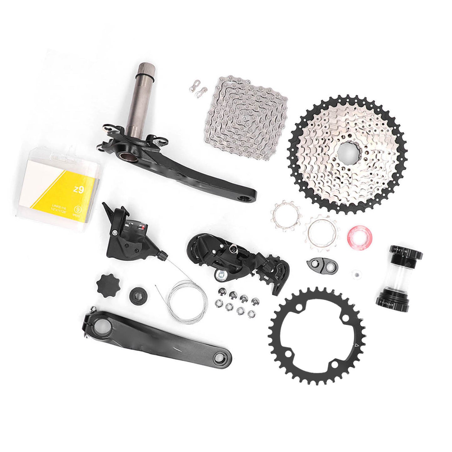 9 Speed Groupset 42T Flywheel Bike Shift Kit Crank Shifter Rear Derailleur Chain Set 36T Crankset