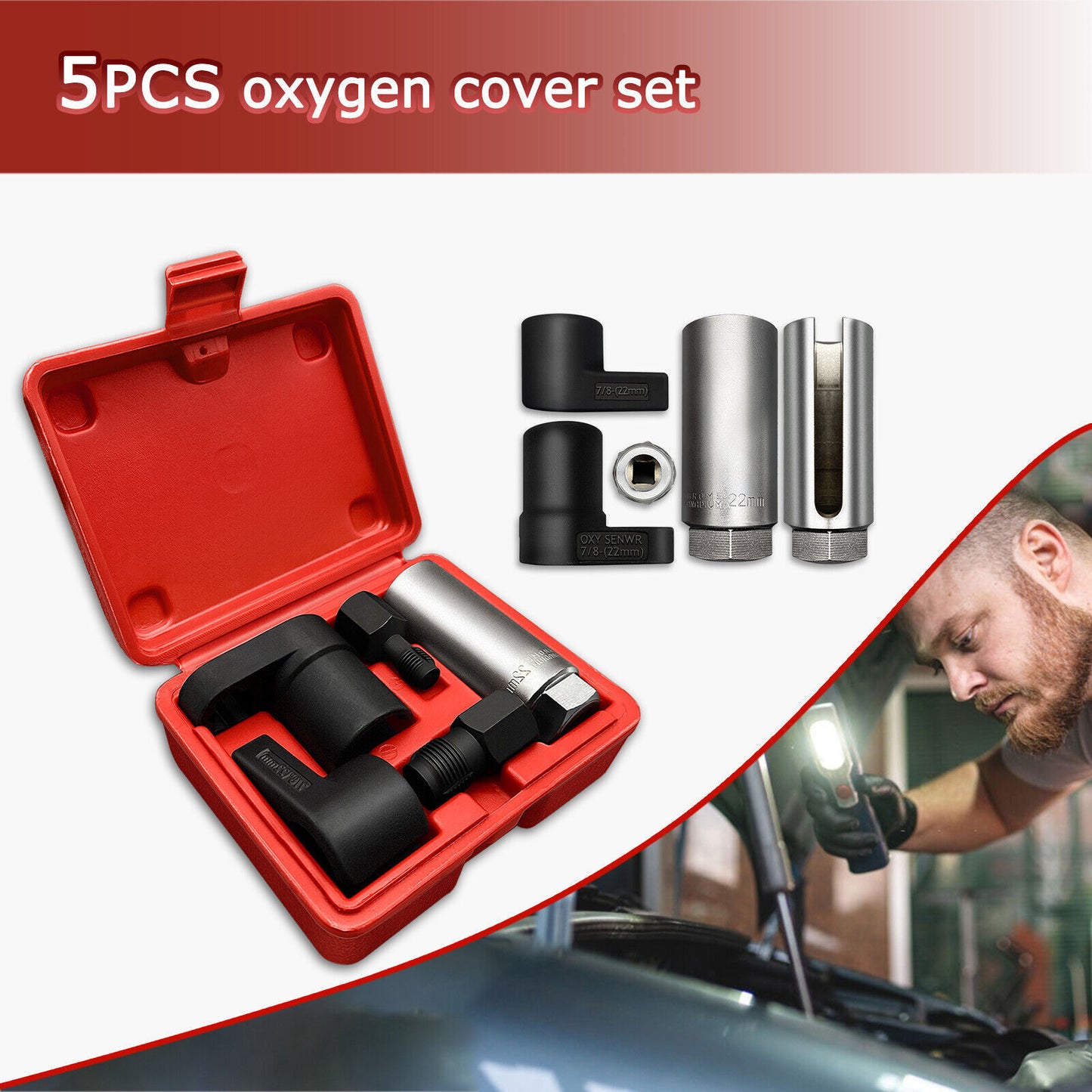 5Pcs 22mm Lambda Oxygen Sensor Socket Remove Set Kit Thread Chasers Tool W  Case