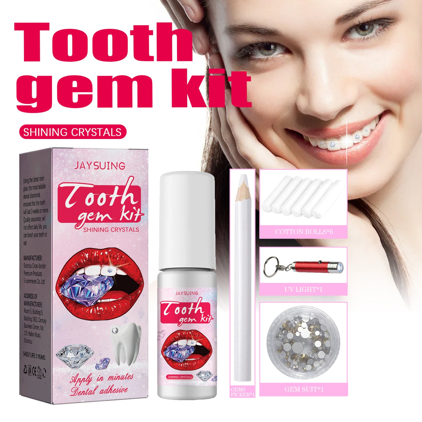 Jaysuing Tooth Gem Kit, Accessories Easy To Remove And Install Crystal Dental Drill Tooth Embellish Glitter Stick
