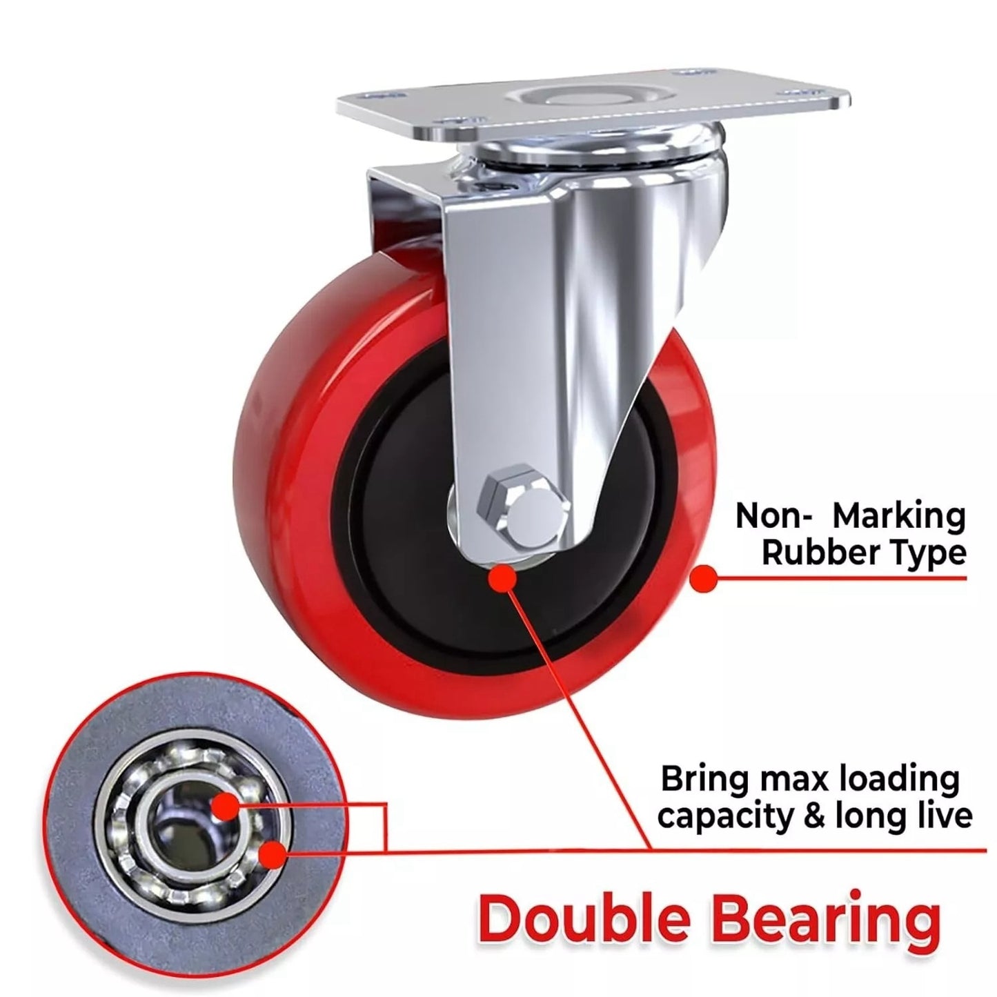 4x 100mm 700KG Heavy Duty Large Rubber Swivel Castor Wheels For Furniture - UK