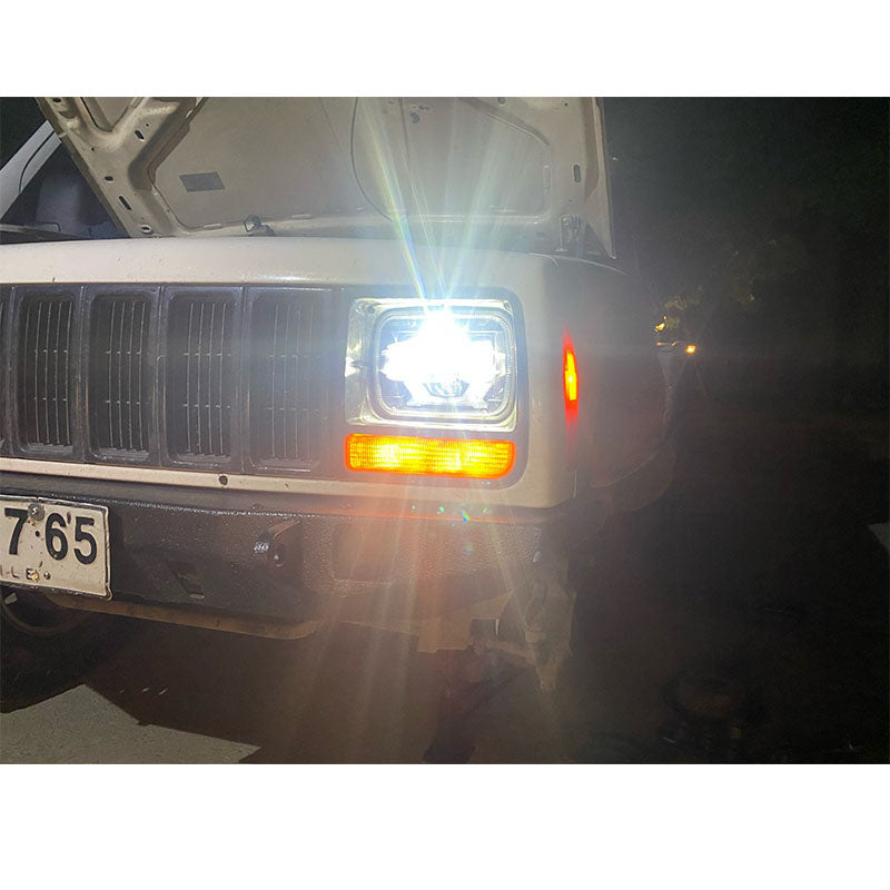 New Square Light Car Headlight Modified Headlight Black Silver Bottom