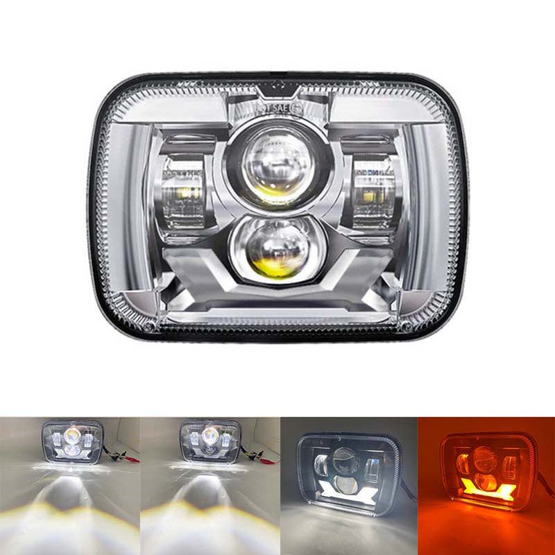 New Square Light Car Headlight Modified Headlight Black Silver Bottom