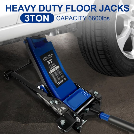 Floor Jack,3Ton 6600lbs Low Profile Floor Jack,dual Piston Quick Lift Pump,Lifting Range 75mm 2.95   500mm 19.69,Blue