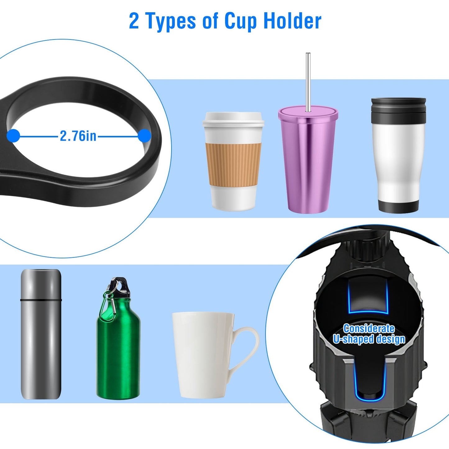 4-in-1 Car Cup Holder Tray FoodTable Phone Hold Car ExpanderDetachable 360 Degree Rotatable Expandable Base Car Desk