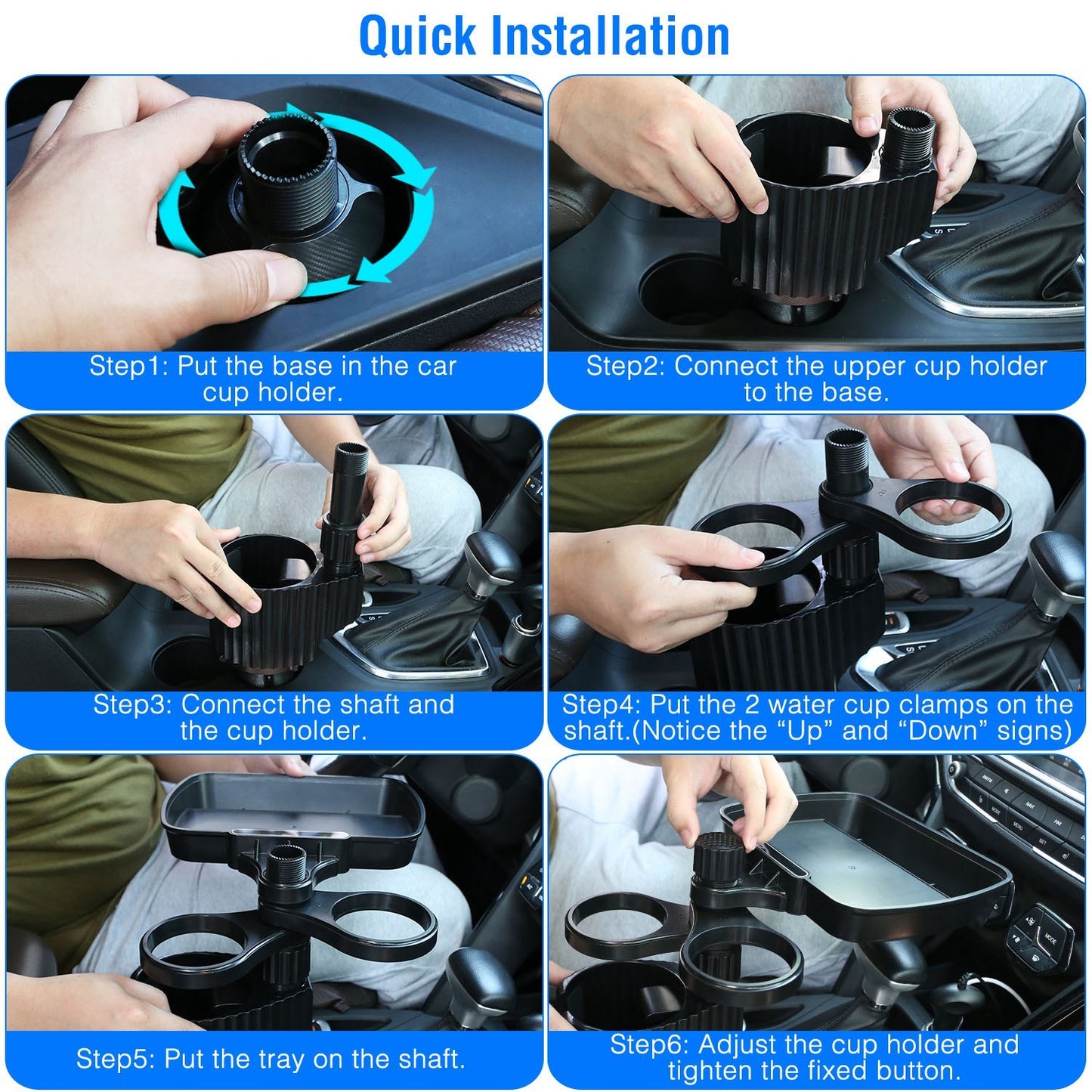 4-in-1 Car Cup Holder Tray FoodTable Phone Hold Car ExpanderDetachable 360 Degree Rotatable Expandable Base Car Desk