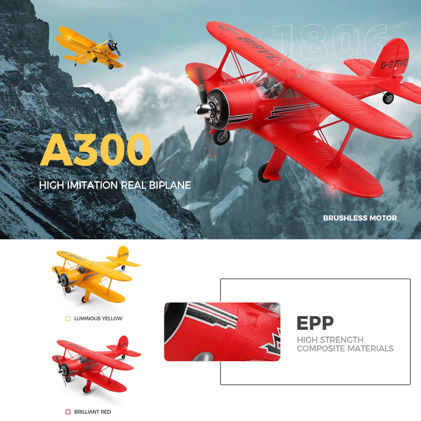 Remote Control Aircraft 6 Axis Gyroscope 4 Channel Fixed Wing 2.4GHz RC Plane with LED Light