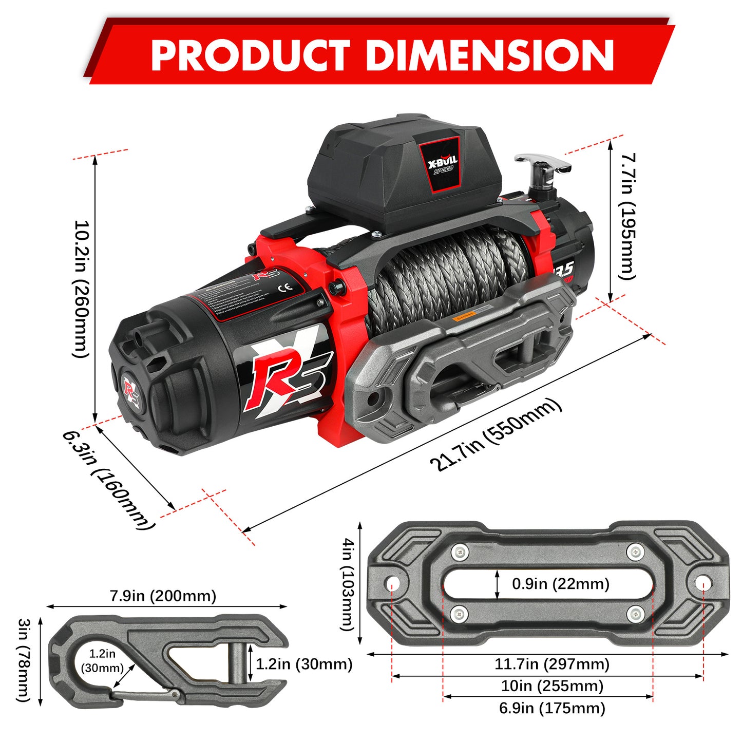 X-BULL 13500 Lb Winch Load Capacity Electric Winch - 12V DC Power Supply For Off-Road Trailers, 2-in-1 Wireless Remote Control, 13500 XRS Series