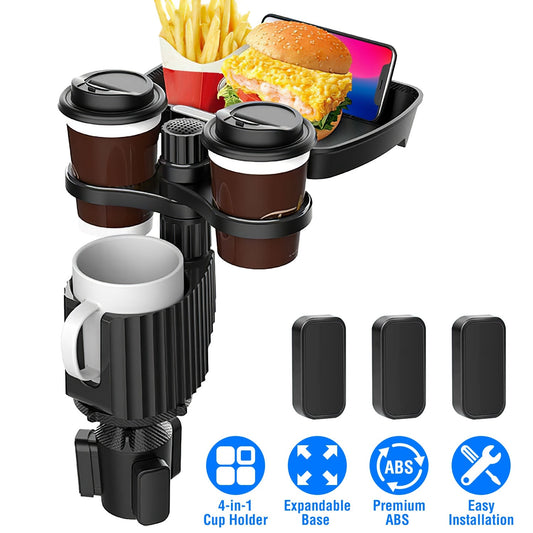 4-in-1 Car Cup Holder Tray FoodTable Phone Hold Car ExpanderDetachable 360 Degree Rotatable Expandable Base Car Desk