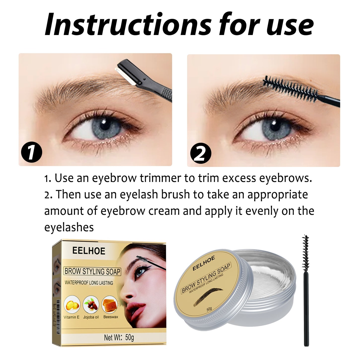 EELHOE Eyebrow Styling Cream, Stereo Shape Eyebrows Colorless Transparent Refreshing Long-Lasting Natural Eyebrow Styling Cream