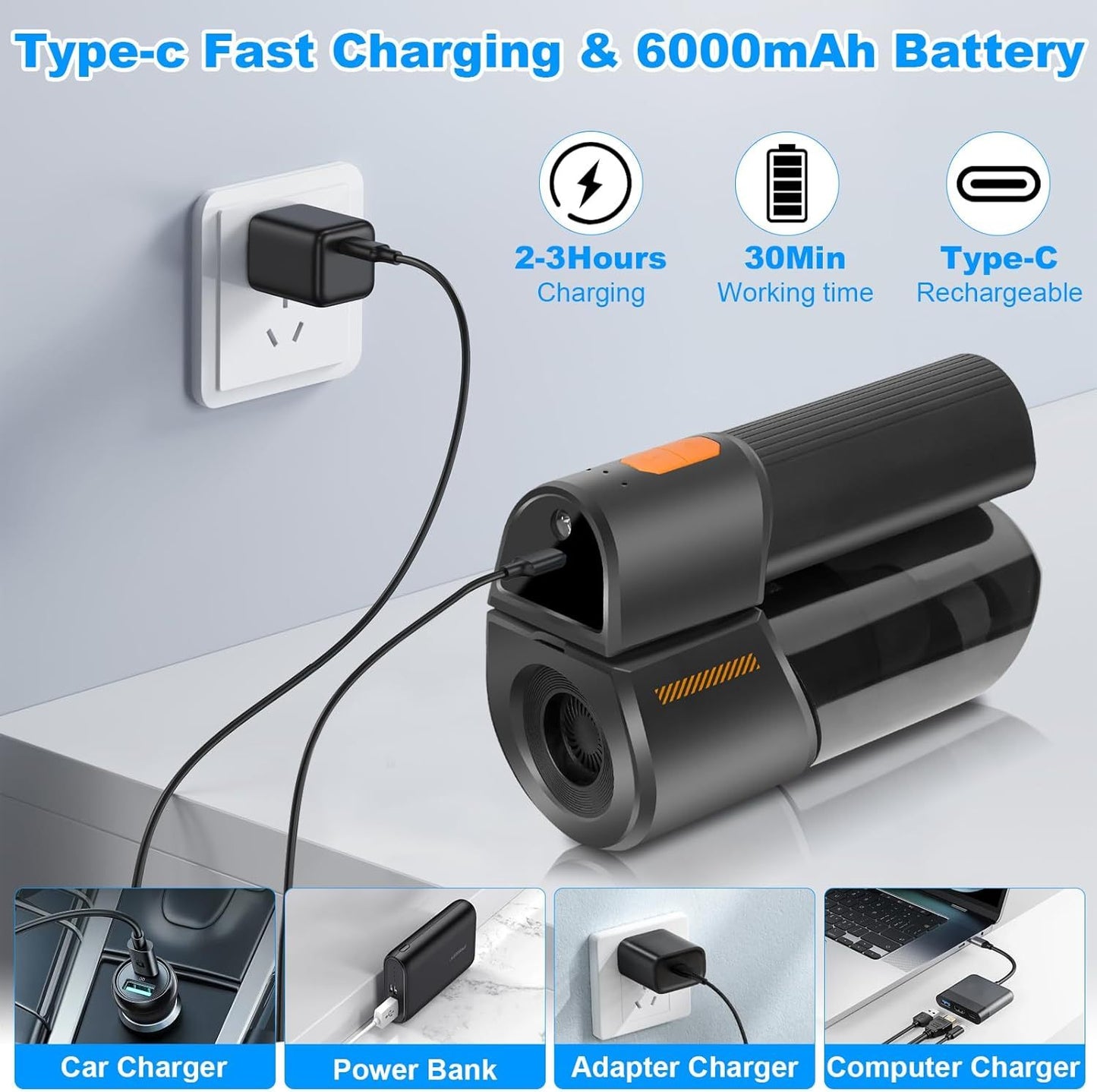 Handheld Vacuum Cordless Car Vacuum With Strong Suction Car Rechargeable 180 Foldable Inflator Portable Suction Low Noise