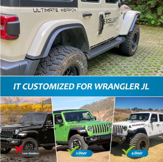 Fenders Front Rear Fenders Compatible With 2018-2024 Jeep Wrangler JL And JLU Unlimited Rubicon, Off-Road Wheel Fender Liner Set 4 Pcs