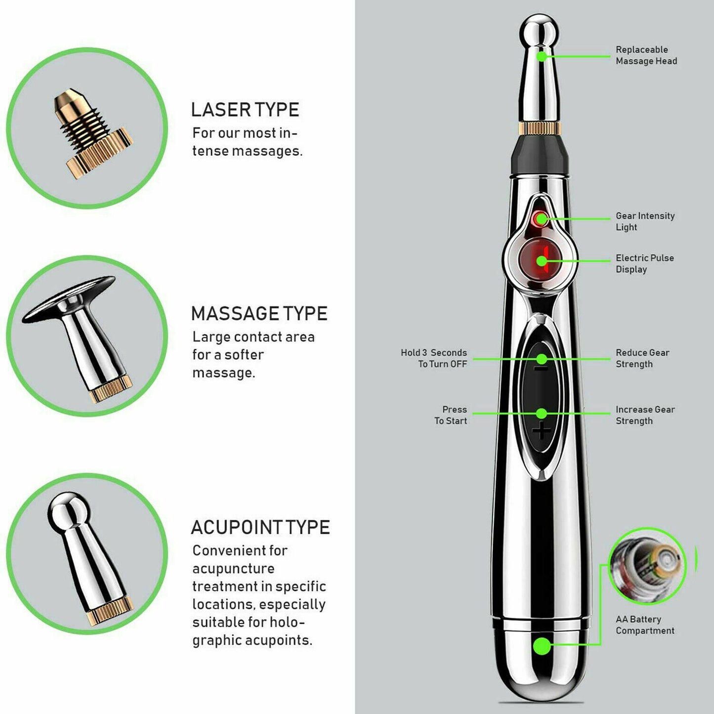 9 Gears Electronic Acupuncture Pen Pain Relif Therapy Massage Pen Women 9 Gears Body 5-in-1 Back Arm Energy Meridian Tired Electric Pen Muscle Relax Body Deep Tissue Massage Tool