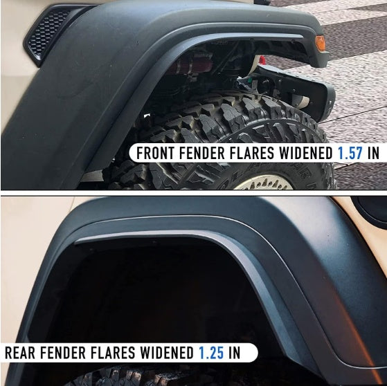 Front  Rear Fender Flares Compatible With 2018-2023 Wrangler JL  JLU Unlimited Sahara, Off-Road Wheel Flares Liner 4 PCS