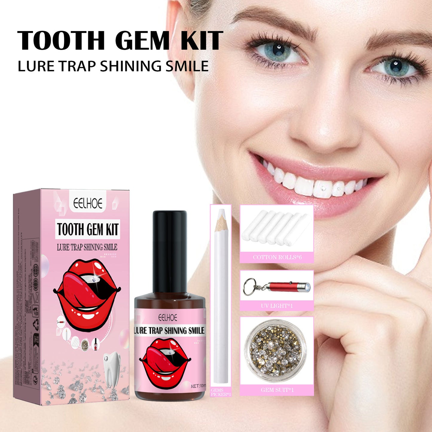 Tooth Gem Kit - Complete Teeth Gems Kit For DIY Tooth Decoration With Glue, Light, And Assorted Gems Perfect For Personalizing Your Smile, Tooth Art, And Cosmetic Teeth Enhancements