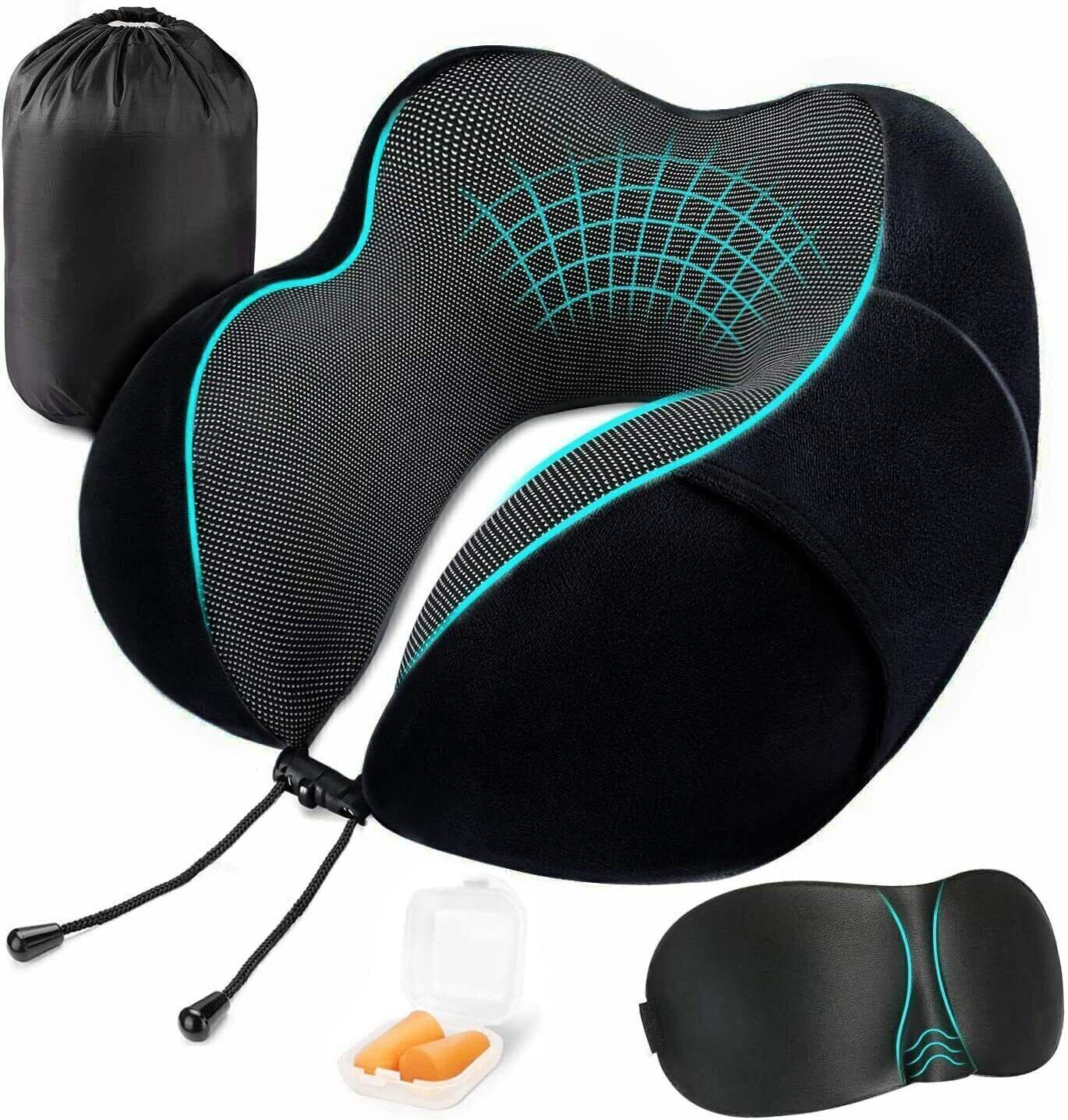 Memory Foam Travel Pillow Neck Pillow 360 Degree Headrest With Storage Bag
