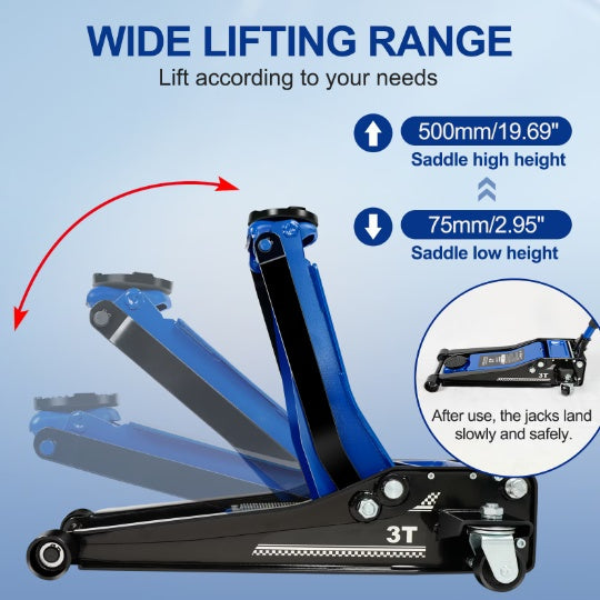 Floor Jack,3Ton 6600lbs Low Profile Floor Jack,dual Piston Quick Lift Pump,Lifting Range 75mm 2.95   500mm 19.69,Blue